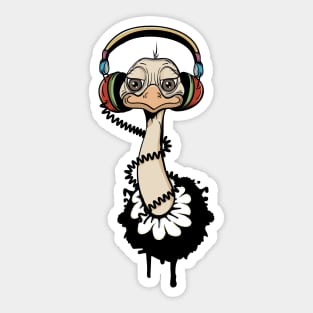 An ostrich with headphones Sticker